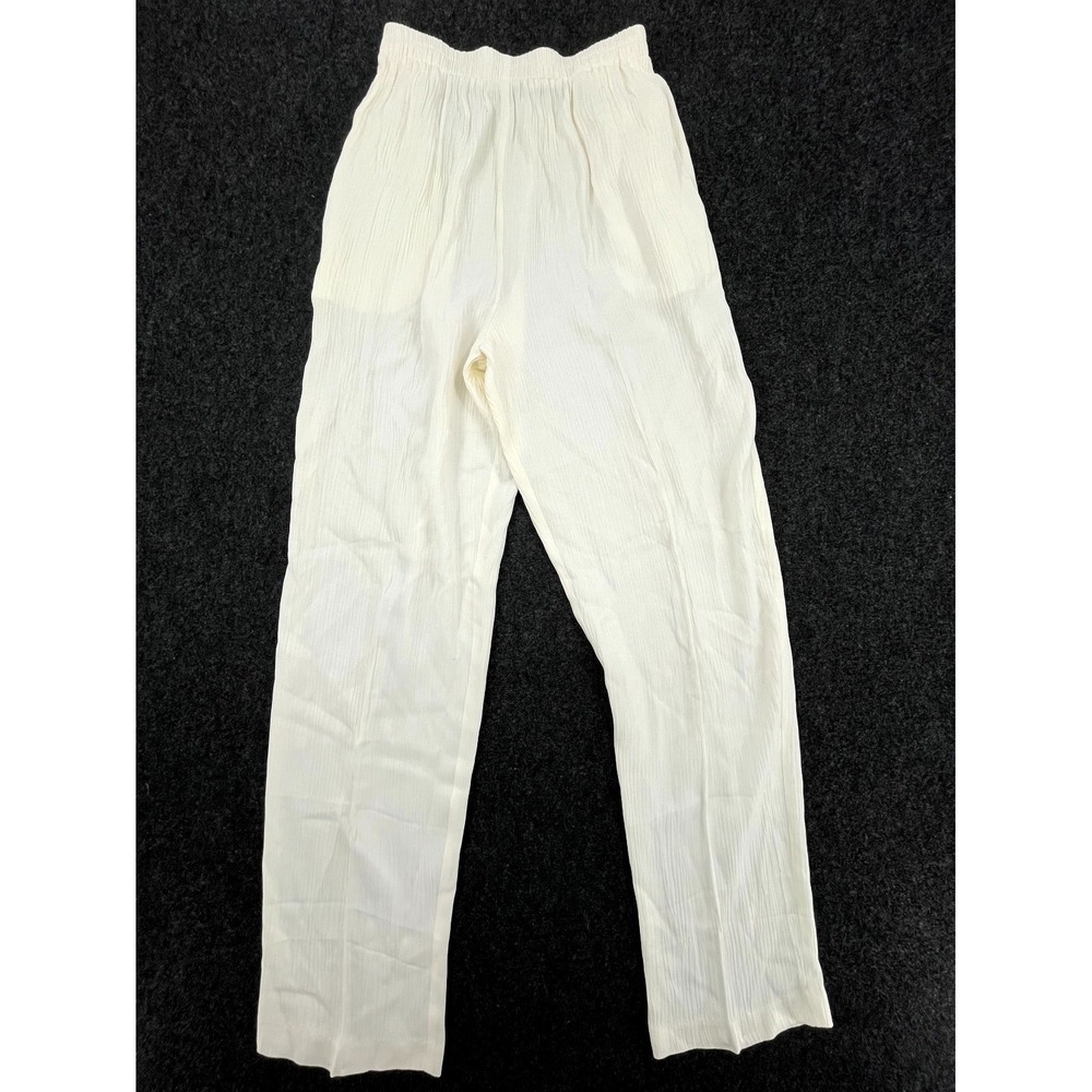 Vintage Nino Wong Pants Womens Small White Textured Rayon Straight‎ Pull On USA
